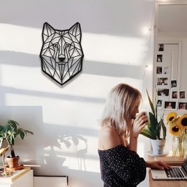 Geometrik Kurt Duvar Sanatı, Siyah Metal Tel Duvar Panosu, Oturma Odası veya Ofis İçin Modern Hayvan Dekoru, Minimalist Kurt Heykeli, Eşsiz Hediye